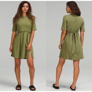 NEW Lululemon Cotton Wrap-Front T-Shirt Dress Pima Cotton Olive Green Women’s 4